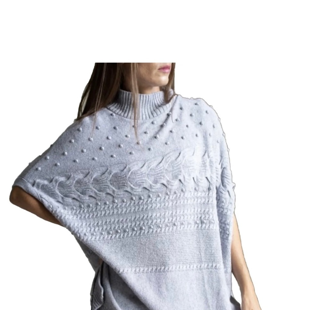 Talbots Cable knit Poncho Sweater Side Button Closure Grey Size M